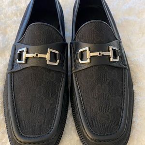 Authentic Gucci Banks GG/Micro Horsebit Loafers BLACK Size 39.5 NIB